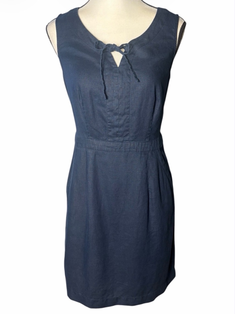 Boden Navy Linen Sheath Dress (Size 2R)